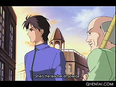 Hentai sweetie in big tits caught rubbing herself by the
