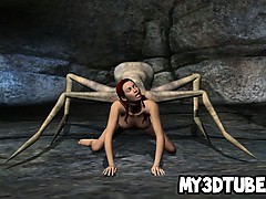 3D redhead babe gets fucked by an alien spider